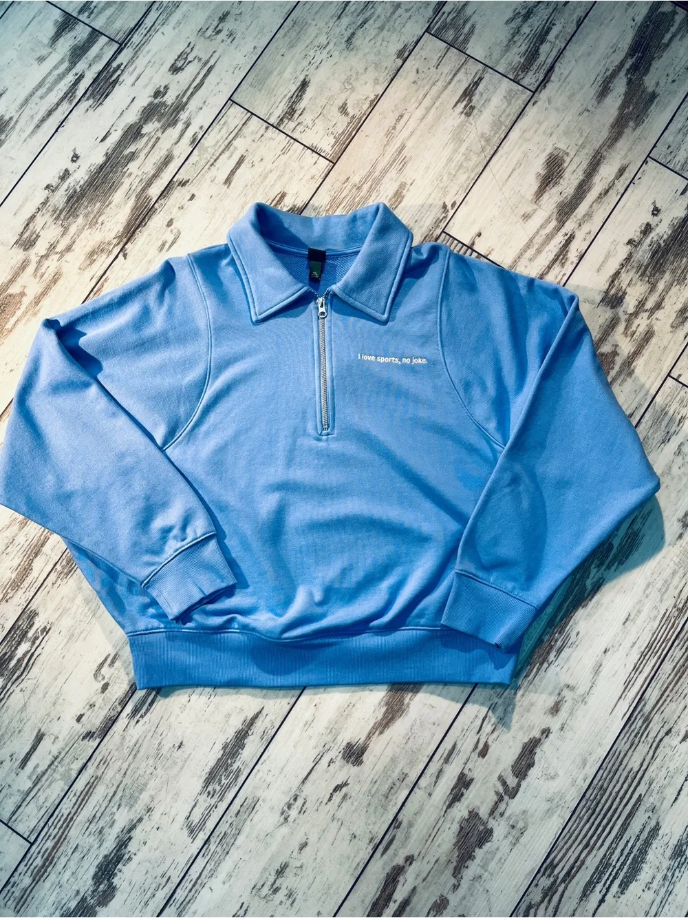 Wild Fable Cornflower Blue Polo Quarter Zip Sweatshirt Graphic Cropped XXL NWT - Picture 2 of 13